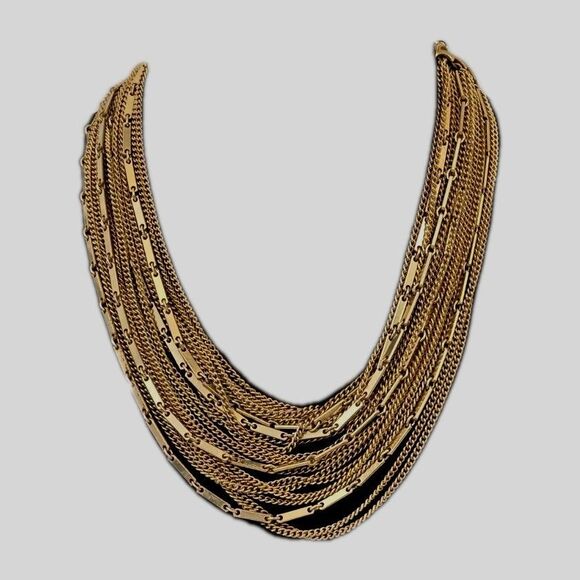 Vintage Multi Layer 20 Strand Gold-tone Chain Statement Collar Necklace - Picture 3 of 8